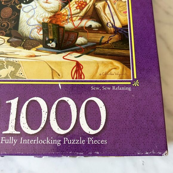 Vintage 1998 Sew, Sew Relaxing Charles Wysocki 1000 Piece Cat Puzzle - Complete - Picture 5 of 9